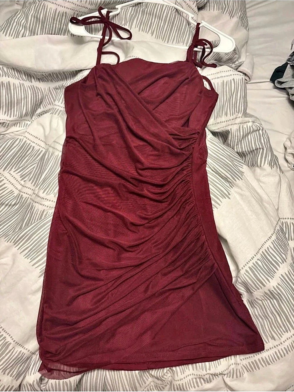 Windsor Ruched Mini Dress in Burgundy